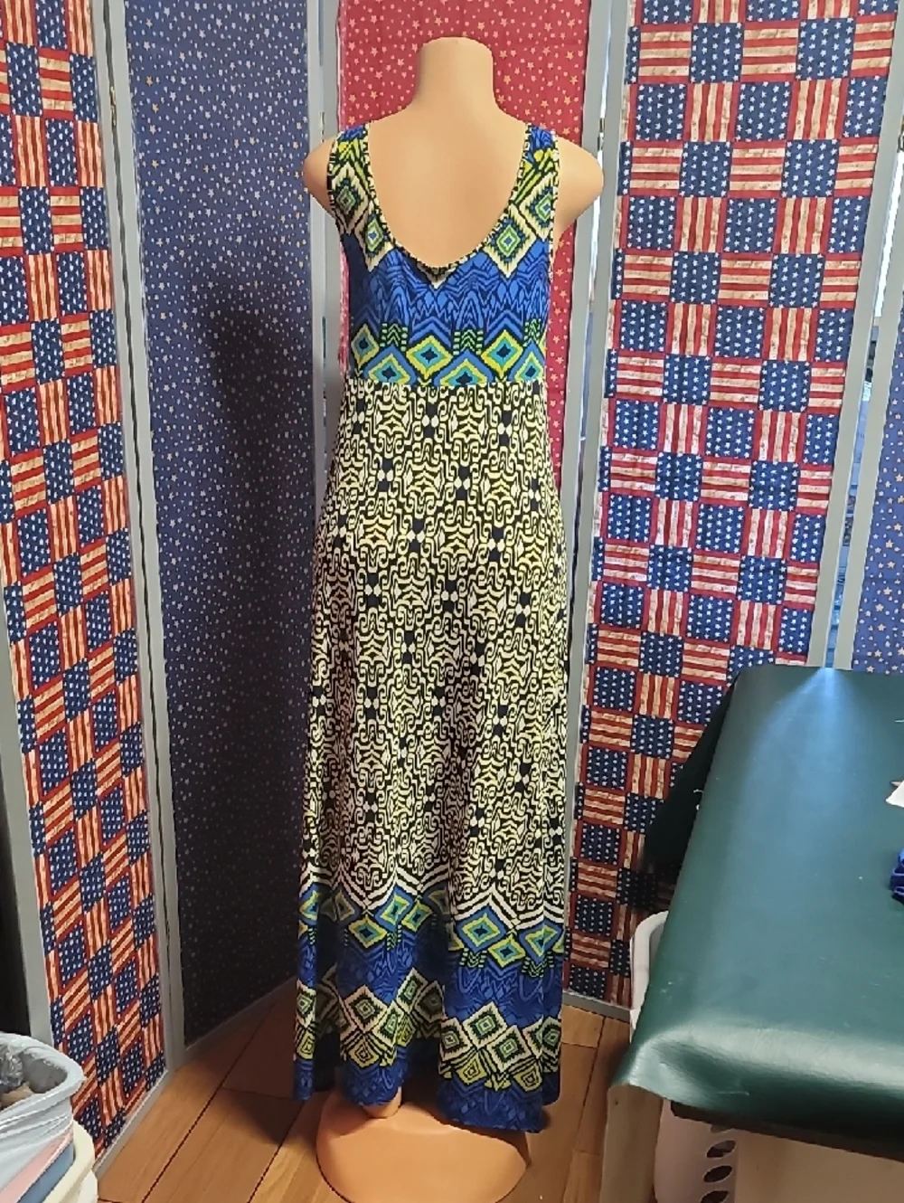 Evan Picone Blue and Green Geometric Scoop-Neck Maxi Dress - Picture 2 of 3
